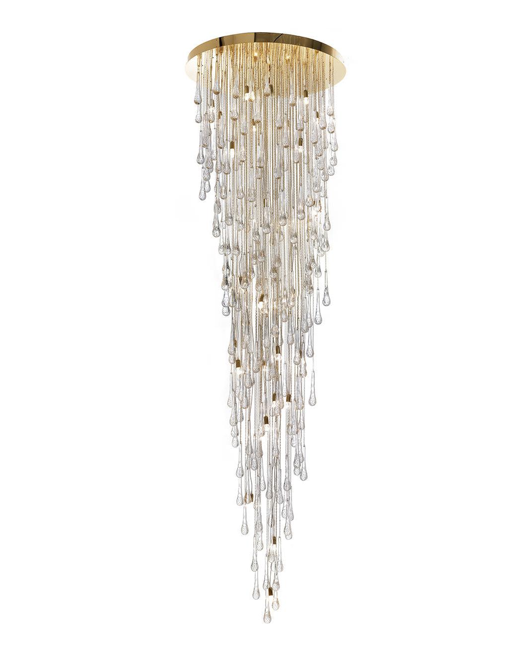 Lustre cascade en gouttes de verre de Murano