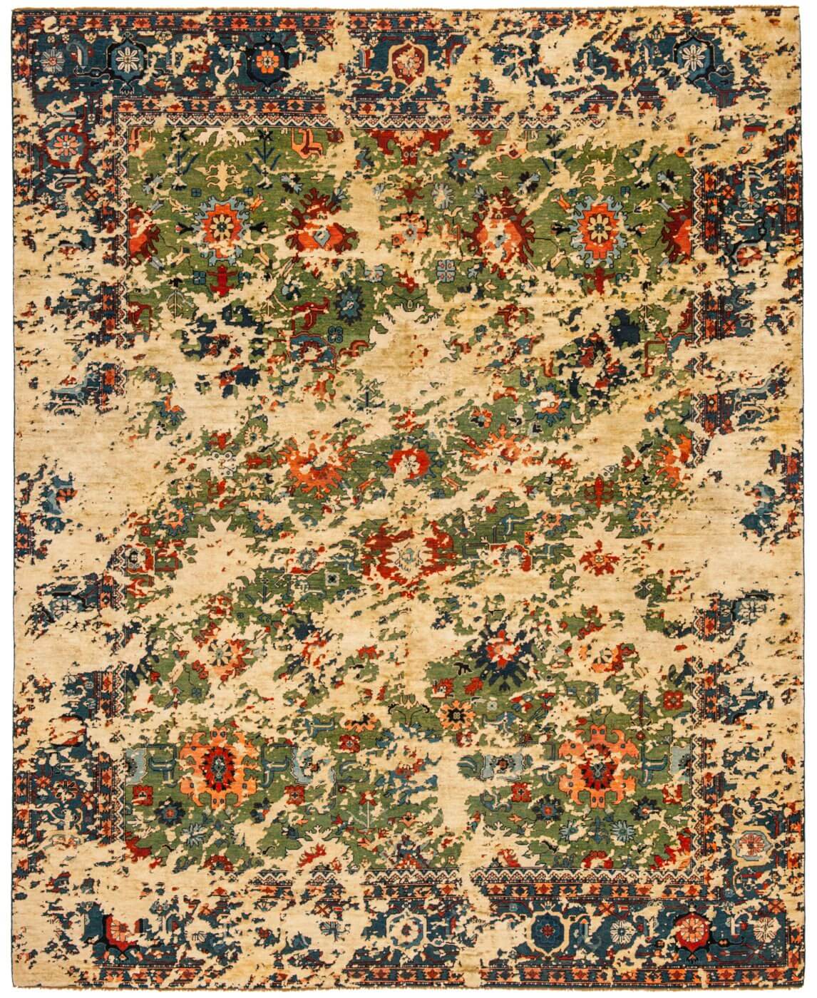 Bidjar Kingscross Double Sky groen PS3 zijden tapijt | Maat: 300 × 400 cm