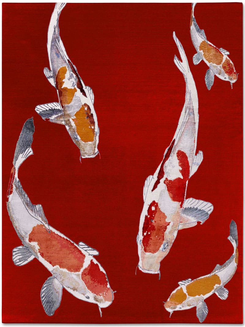 Fish rood luxe handgeknoopt vloerkleed