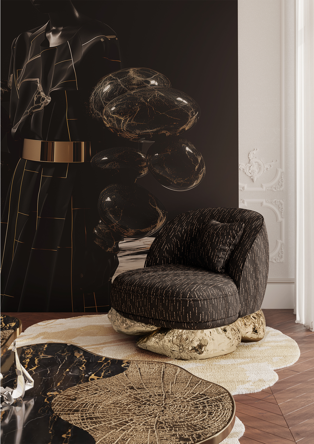 Angora zwarte fauteuil