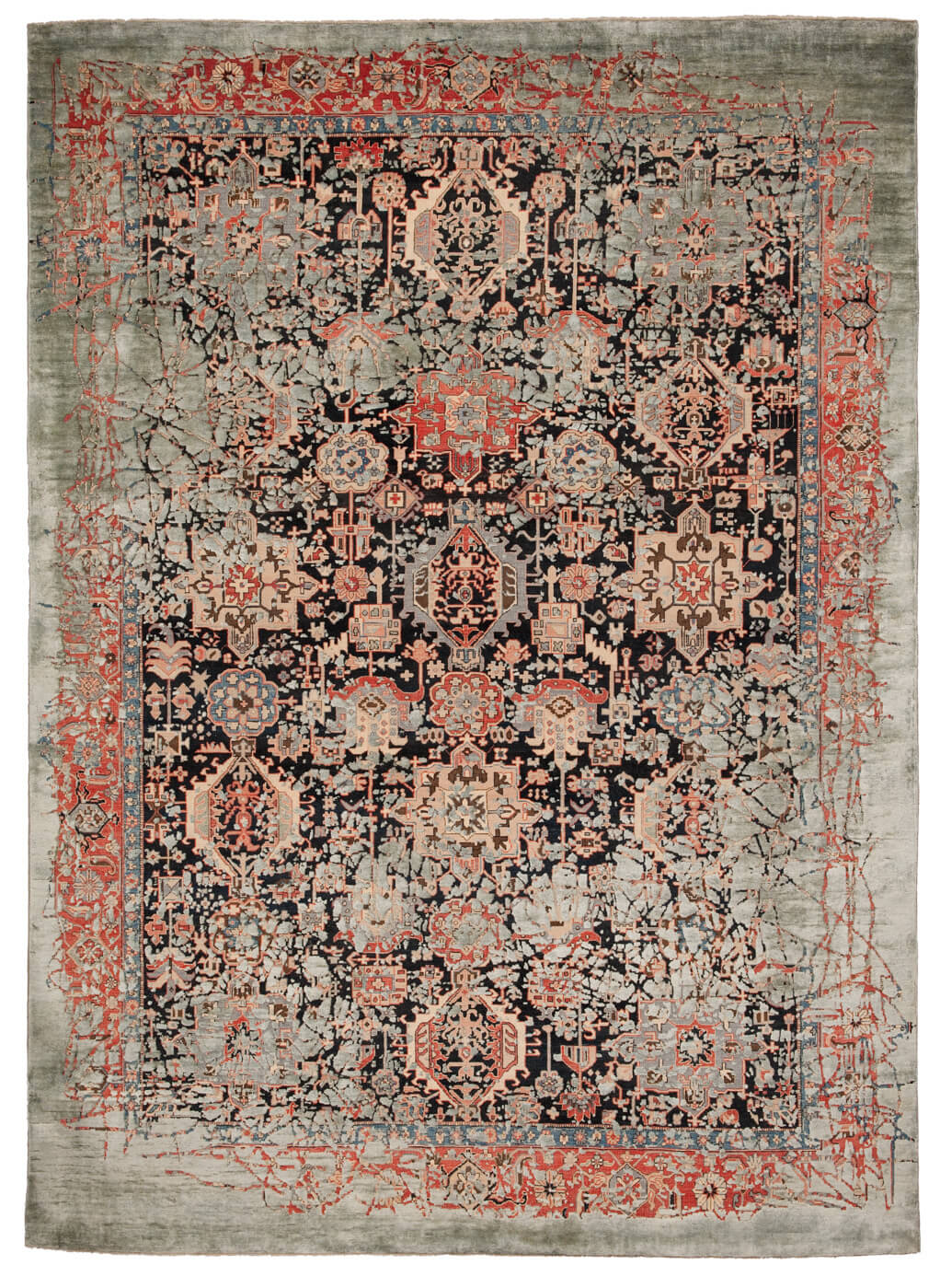 Tapis en soie Bidjar Piccadilly Pleasure noir gris | Taille: 200 × 300 cm