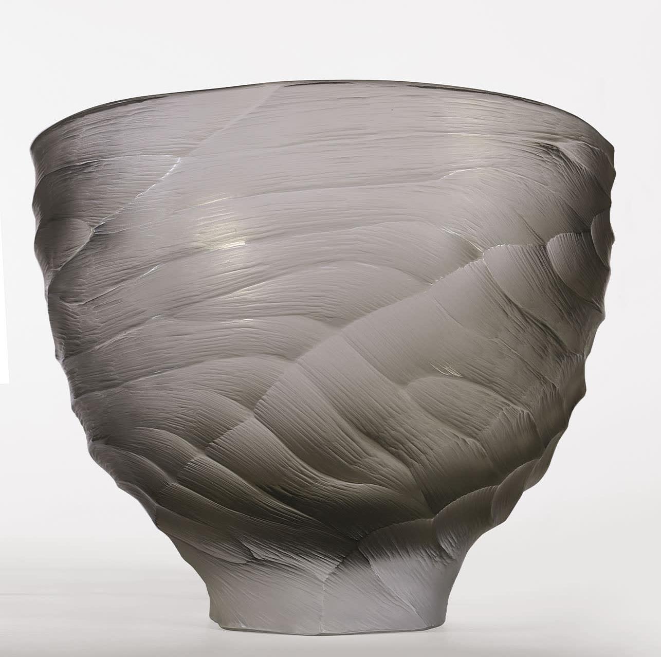 Grand vase en forme de coupe en verre de Murano gris