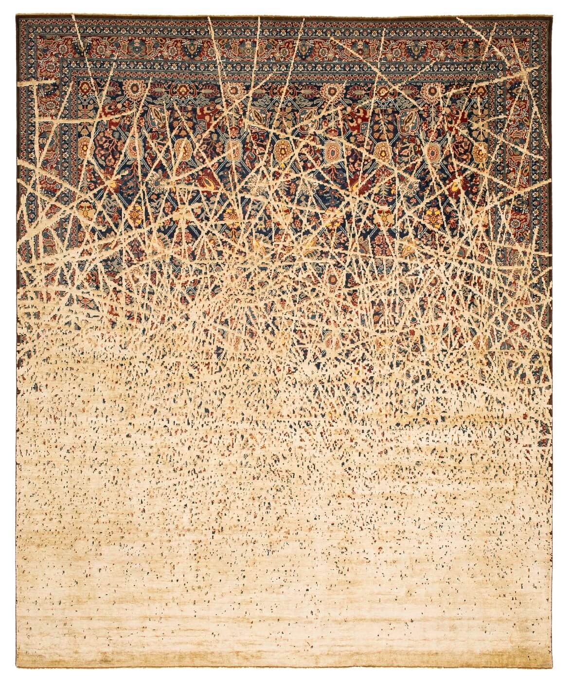 Tabriz Canal Dusk marineblauw gebroken wit zijden tapijt | Maat: 200 × 300 cm