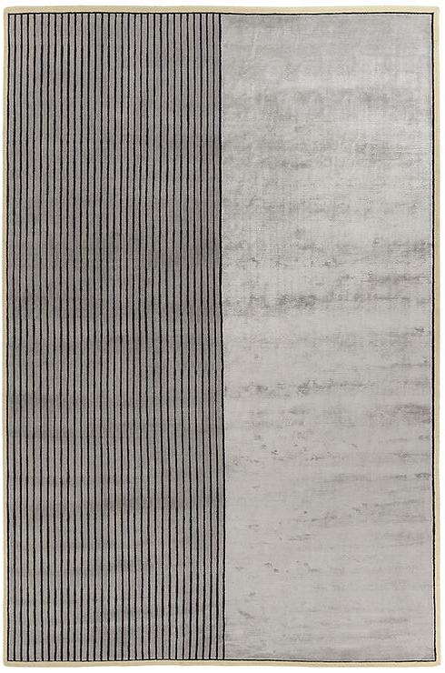 Tapis noué à la main rayé gris laine & viscose
