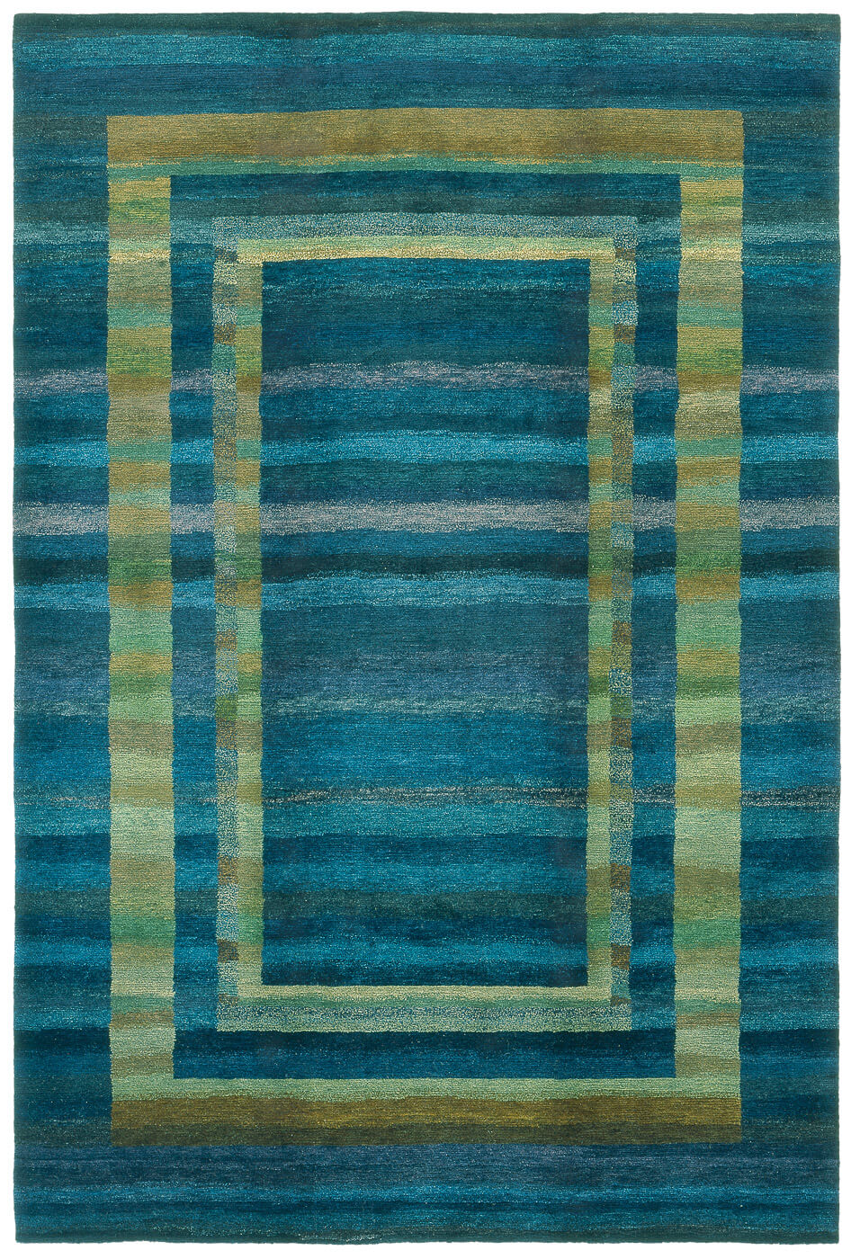 Gamba drievoudige rand blauw groen vloerkleed | Maat: 250 × 300 cm
