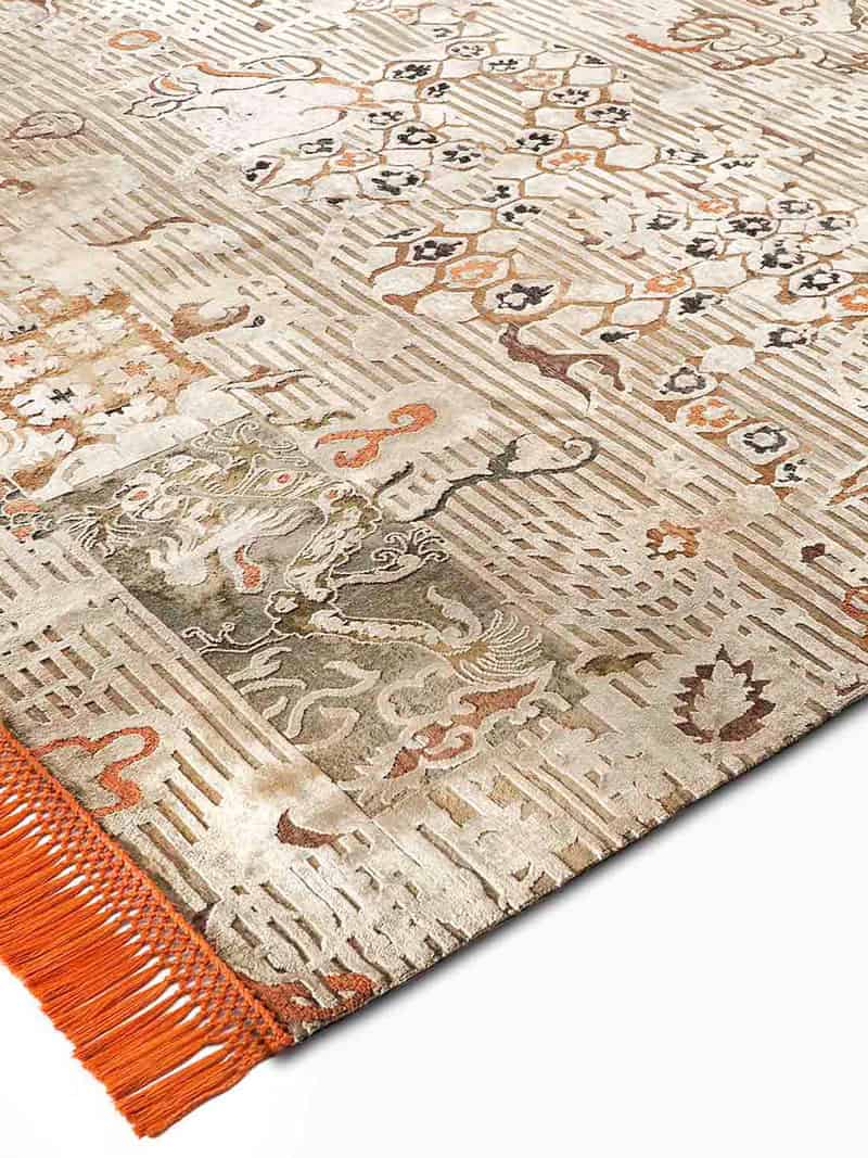 Tapis noué à la main Dragon orange beige | Taille: 300 × 400 cm