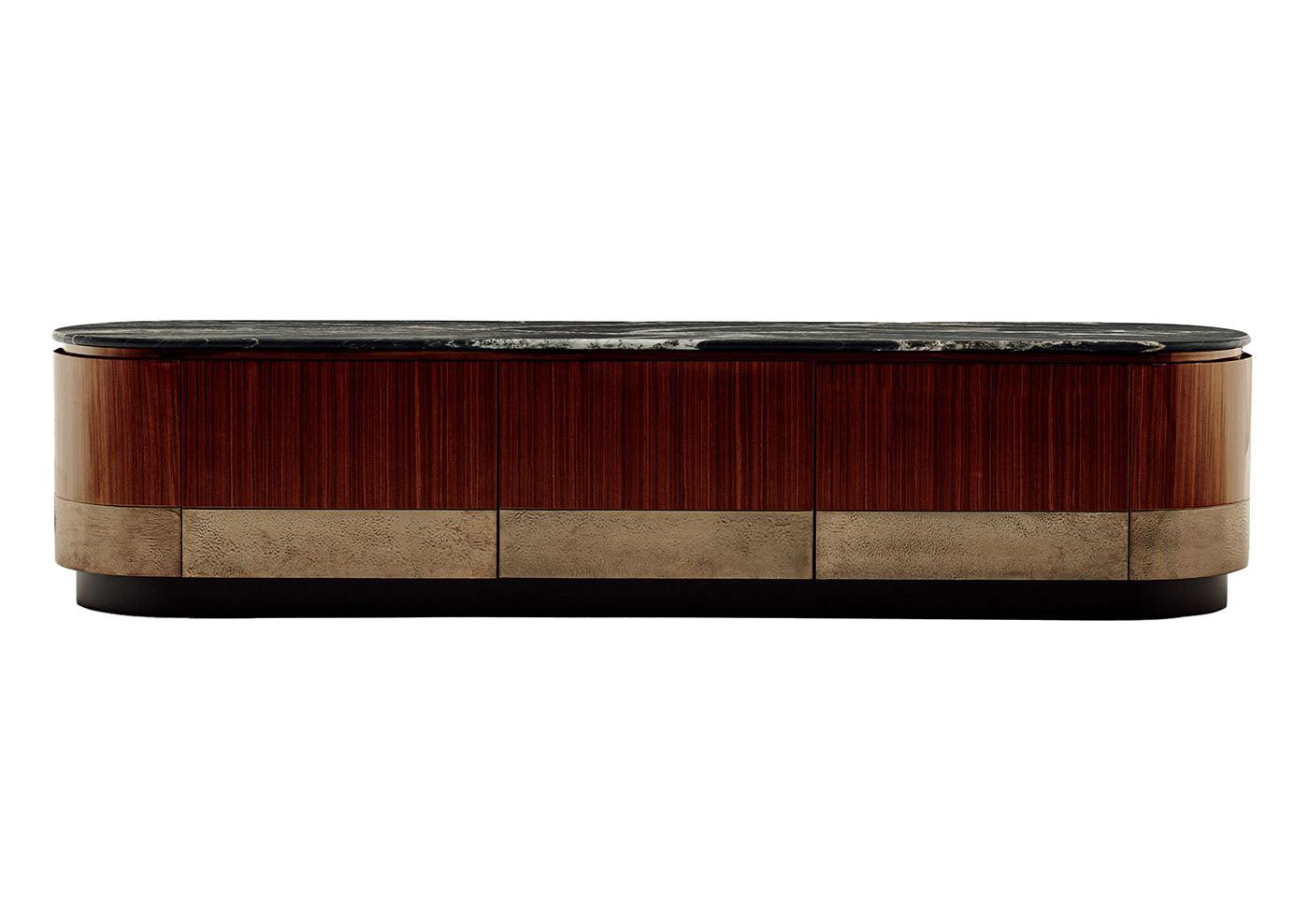 Buffet TV en bois Alma plateau marbre