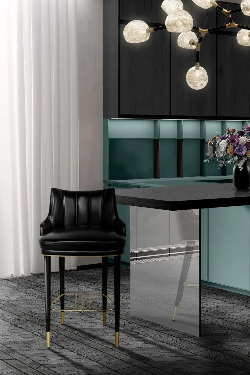 Tabouret de comptoir en velours