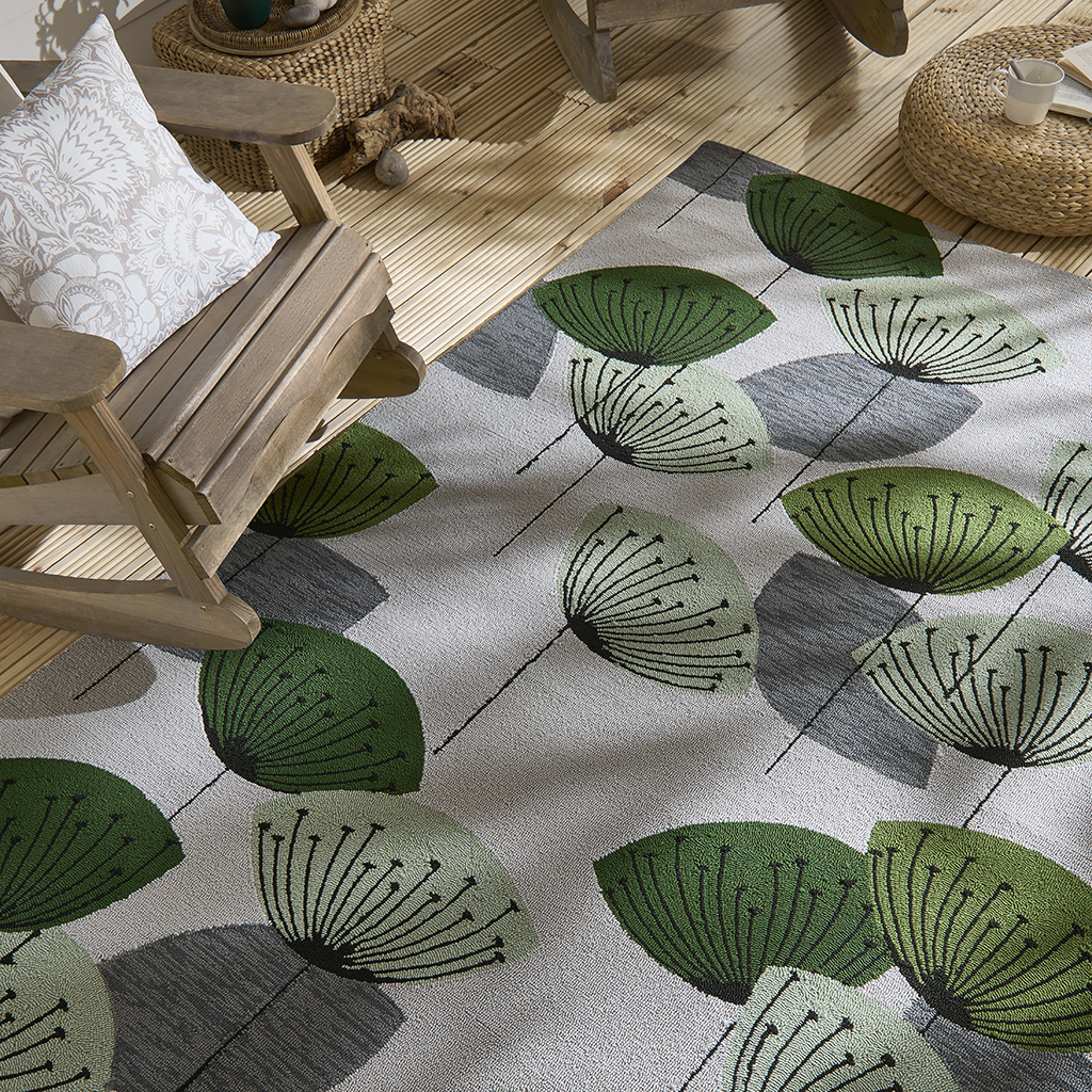 Dand. Clocks botanisch groen outdoor vloerkleed | Maat: 250 × 350 cm
