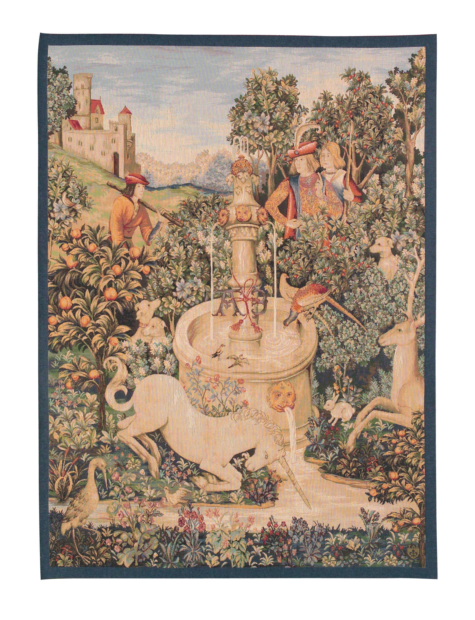 Tapisserie murale Licorne à la fontaine | Taille: 110 × 150 cm