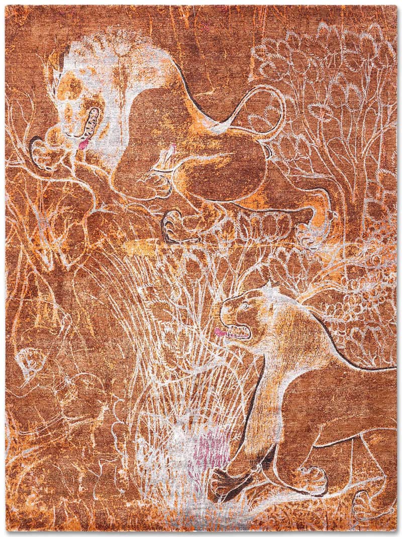 Tapis tissé main Two Lions