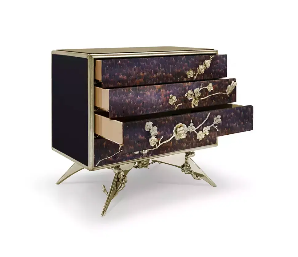 Table de nuit plumes violettes Mirage