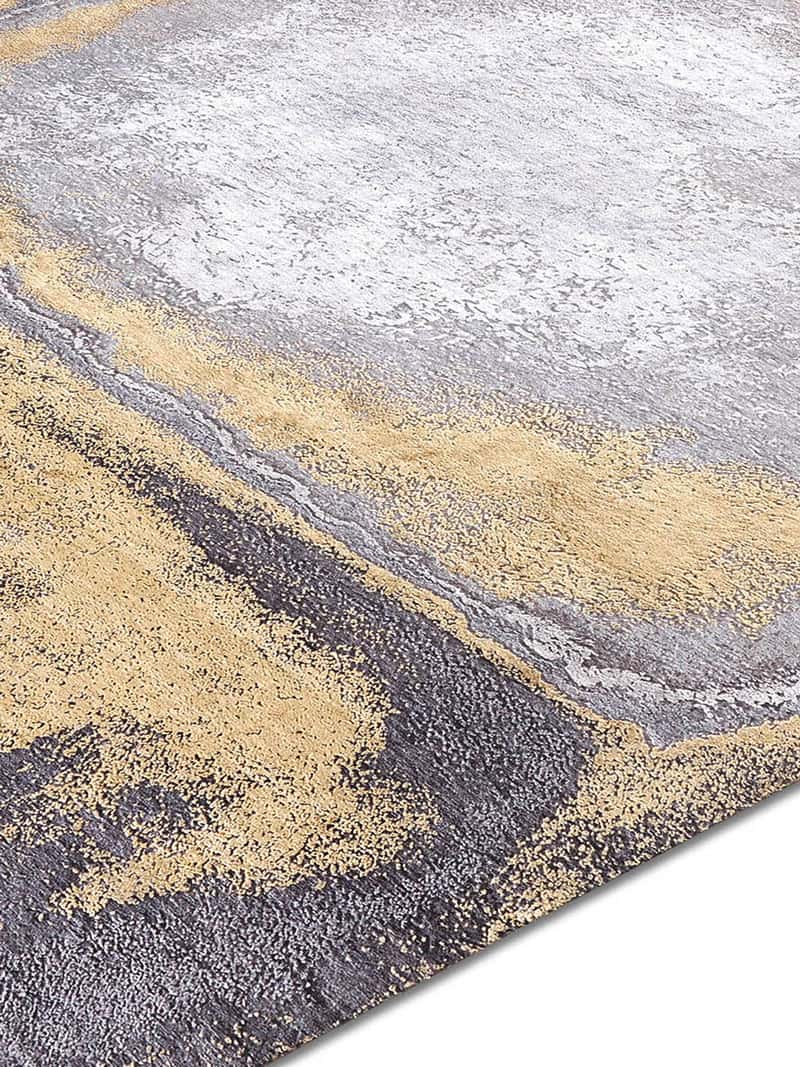 Gold op grijs handgeweven vloerkleed