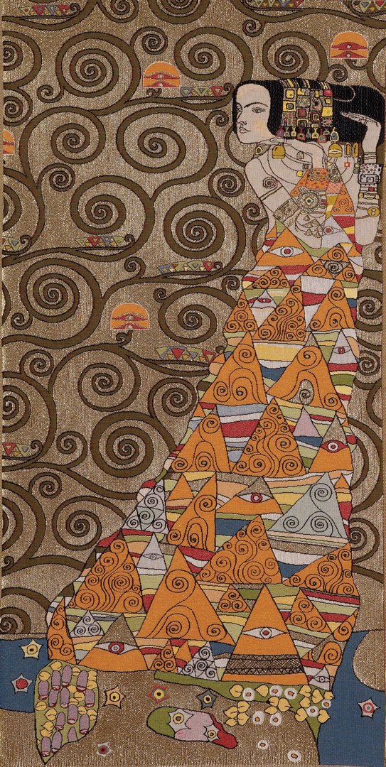 Tapisserie murale Dame à droite, par Klimt (orange) | Taille: 75 × 150 cm Tapisserie murale Dame à droite, par Klimt (orange) | Taille: 75 × 150 cm