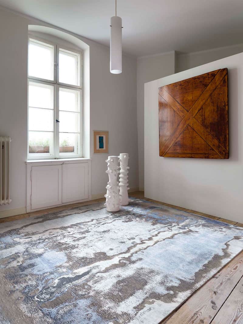 Zilver blauw handgemaakt luxe vloerkleed