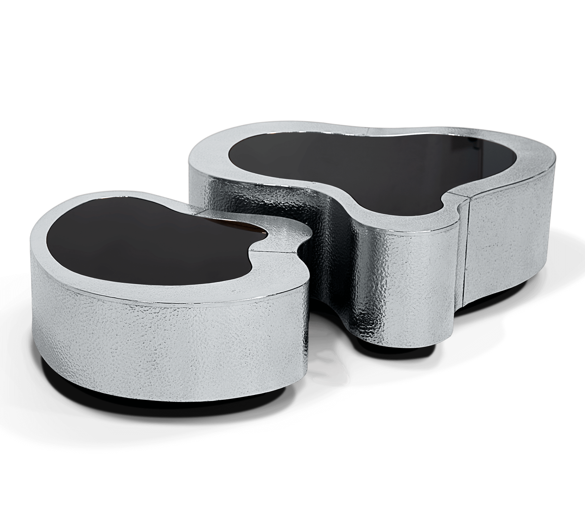 Ensemble de tables basses Crest en acier inox martelé