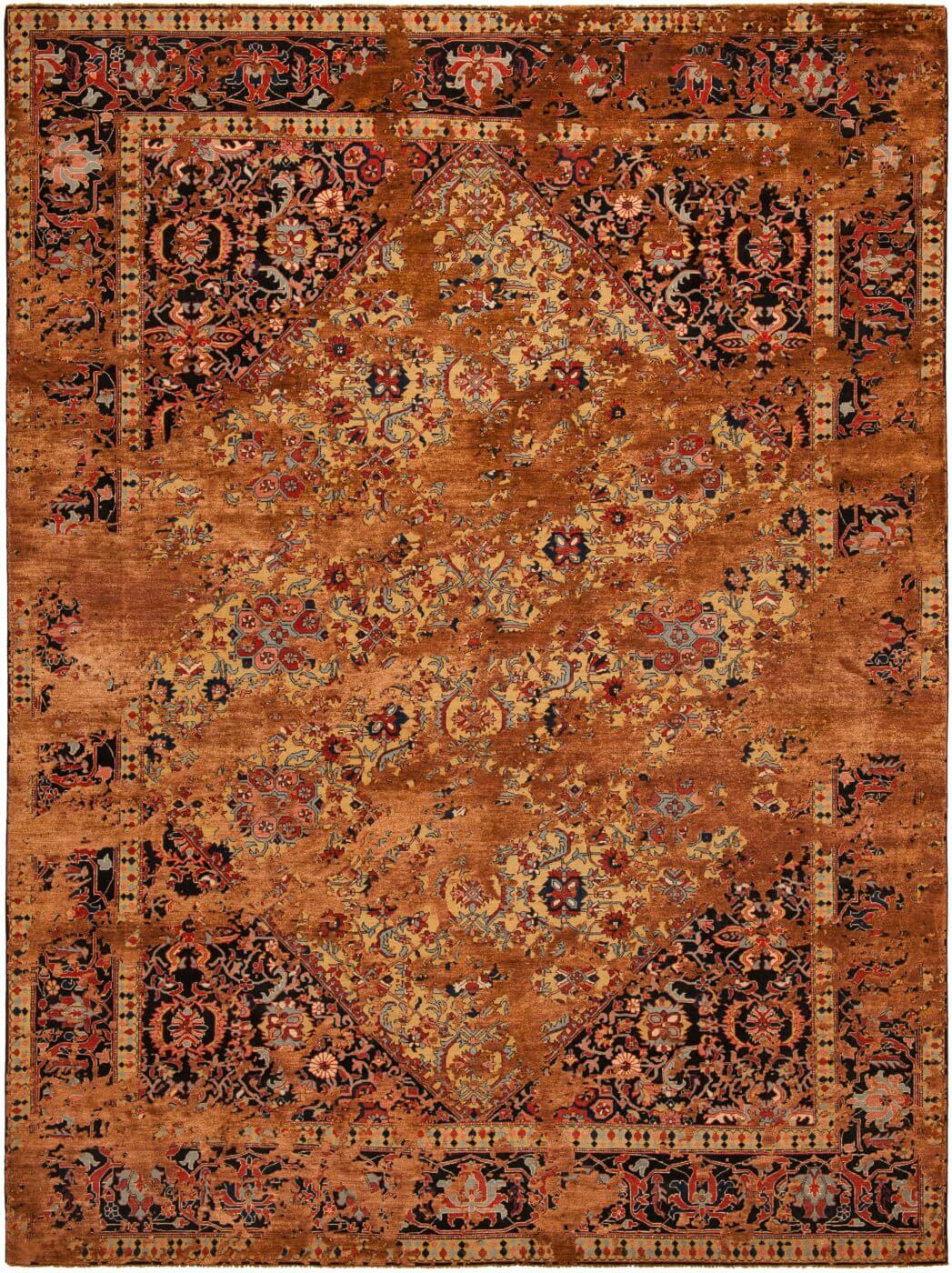 Tapis Serapi Queensbury Double Sky jaune A 041 en soie