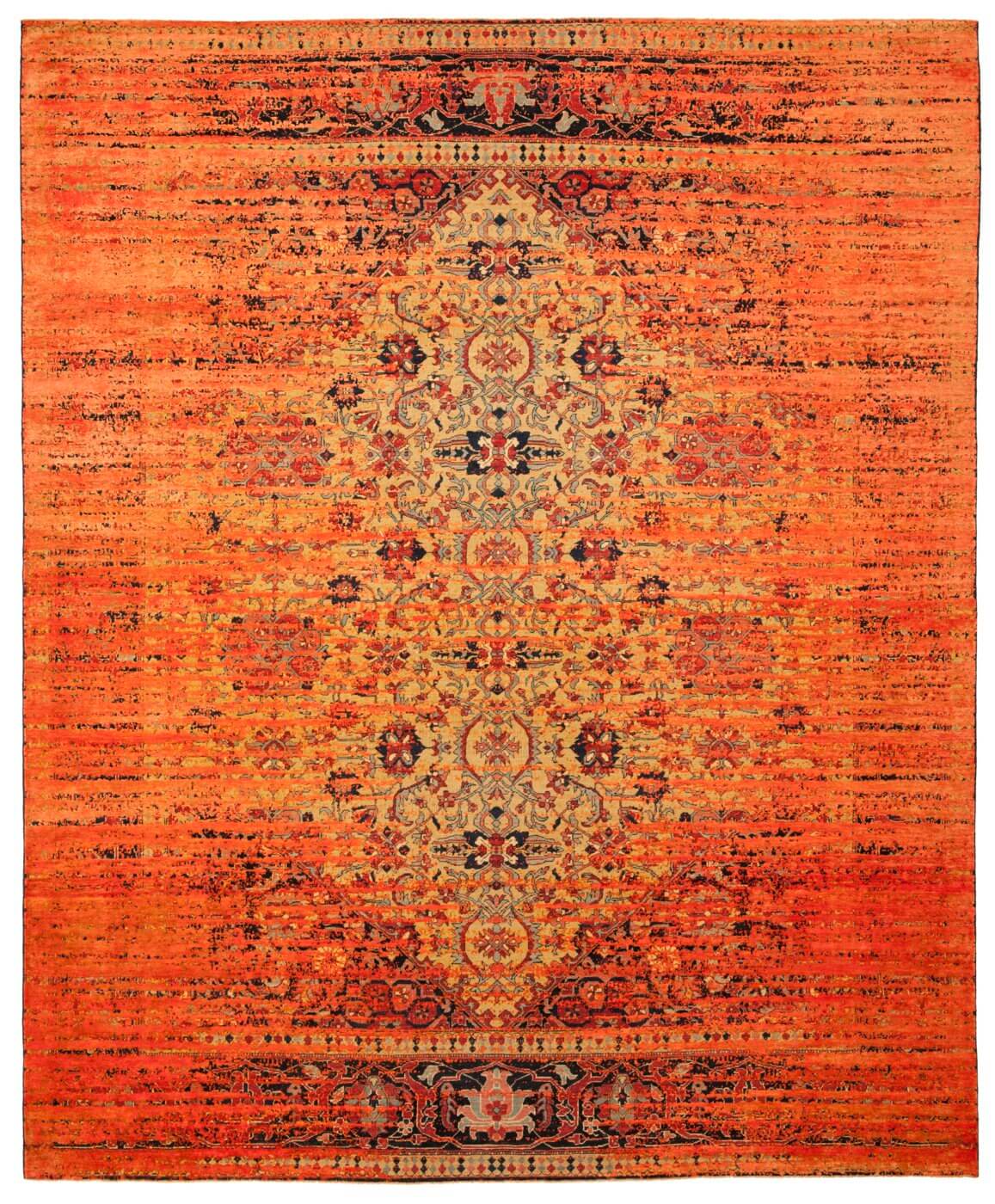 Tapis Serapi Queensbury Stomped jaune orange néon en soie | Taille: 200 × 300 cm