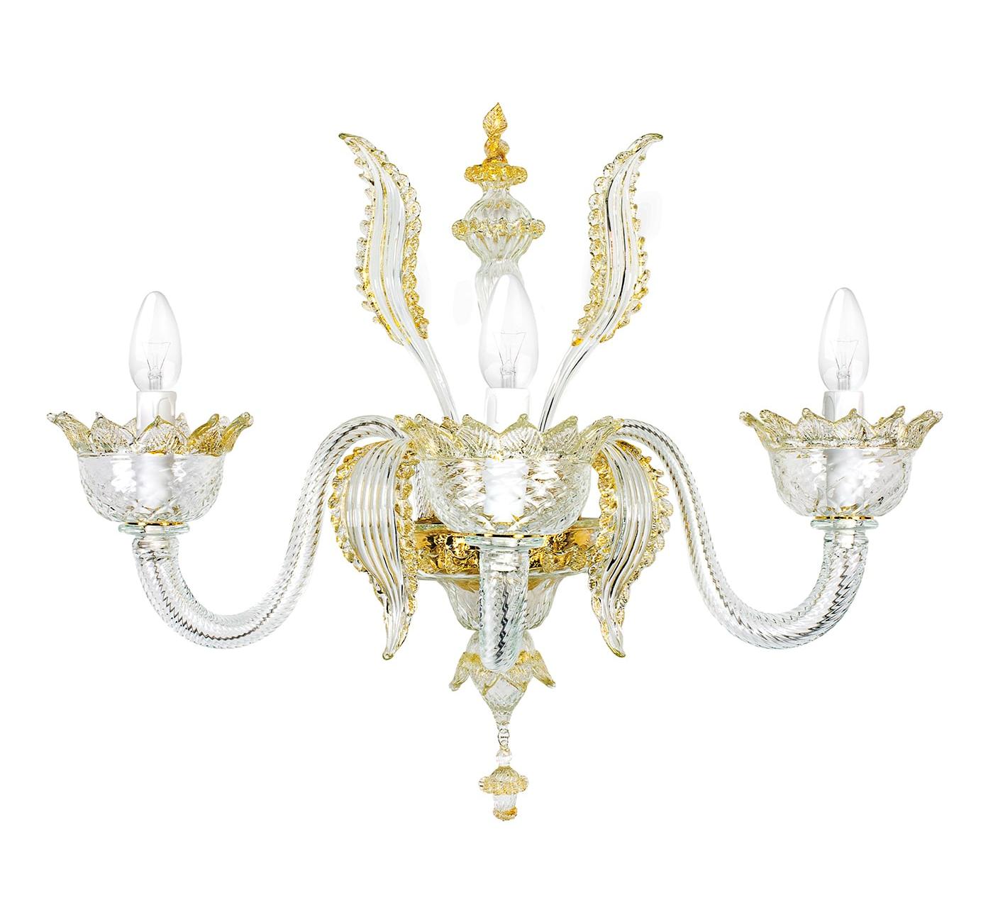 Applique murale 3 lumières en verre de Murano avec détails dorés