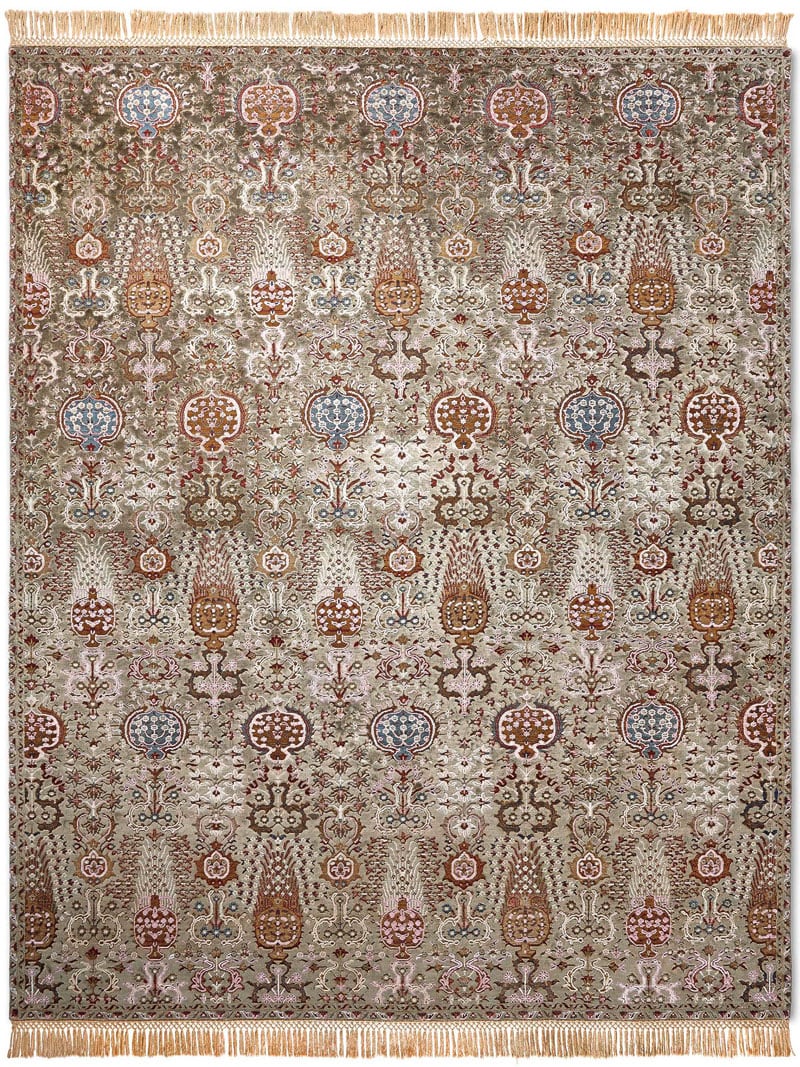 Isfahan grijs groen handgemaakt luxe vloerkleed