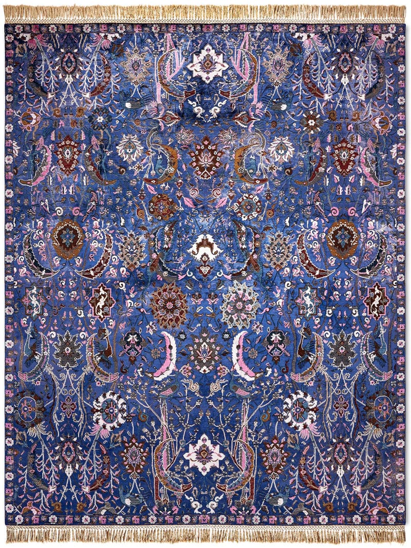 Kerman blauw handgemaakt luxe vloerkleed