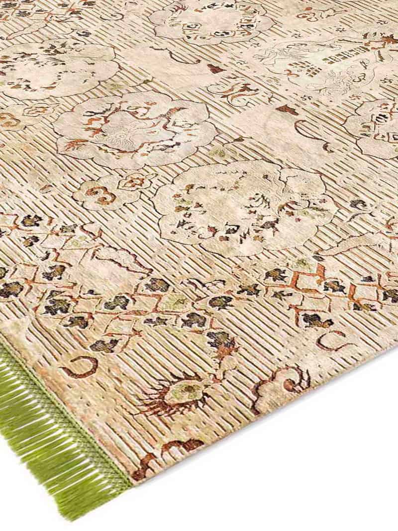 Dragon groen beige handgeknoopt vloerkleed | Maat: 183 × 274 cm