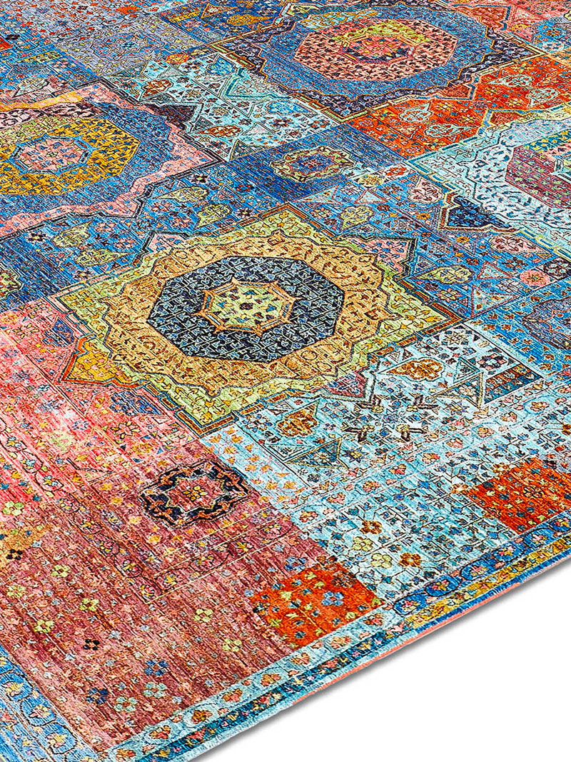 Cosmic blauw luxe handgeknoopt vloerkleed