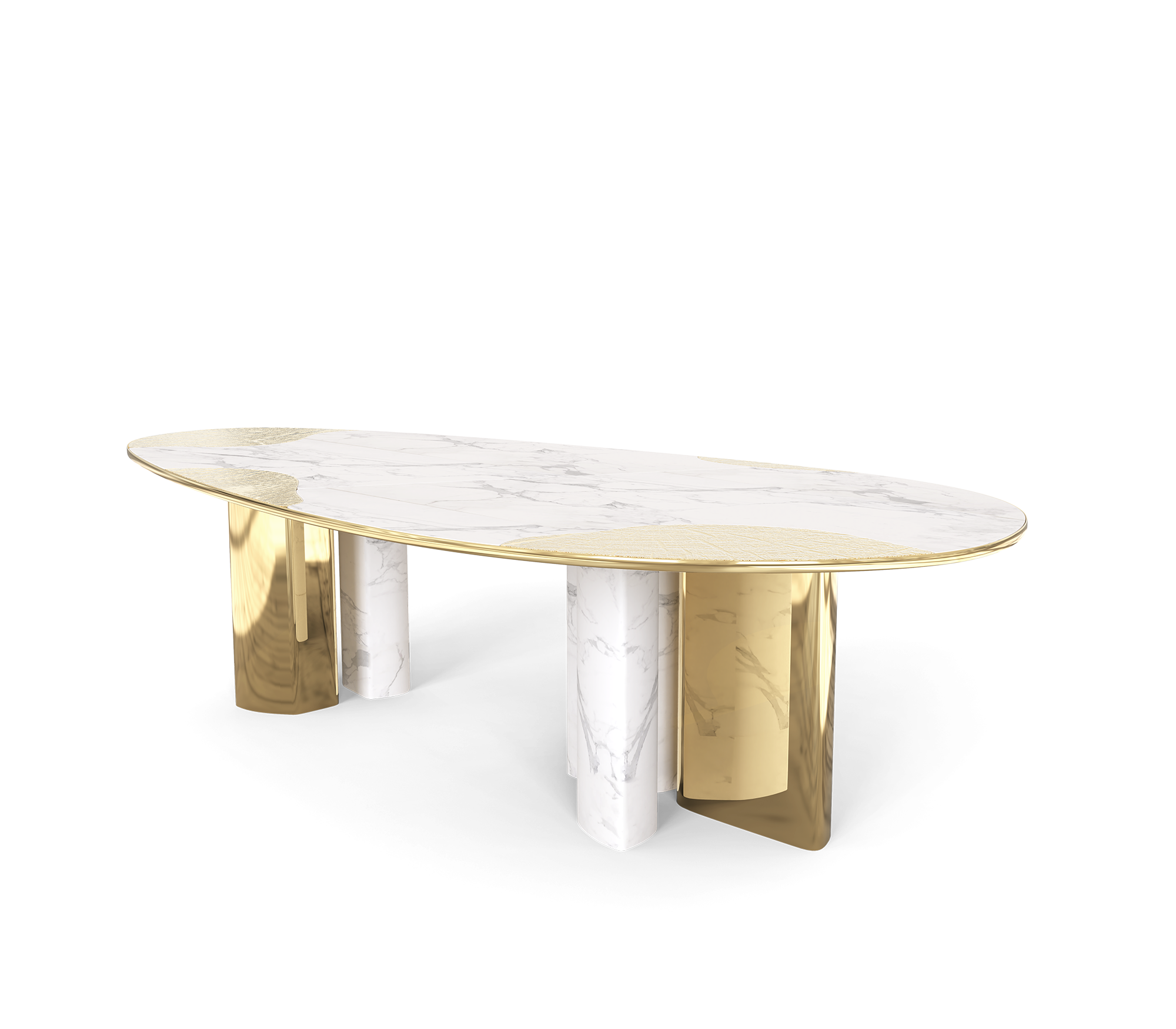 Table à manger Athena en marbre de Carrare et or