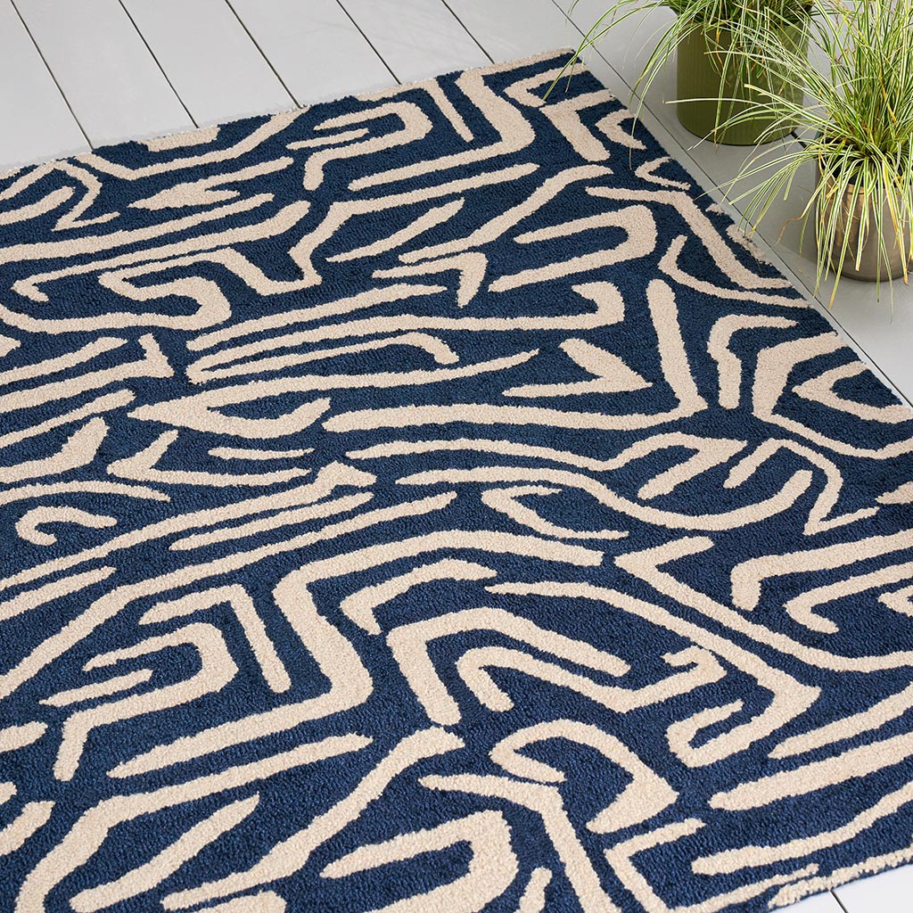 Melodic blauw outdoor tapijt | Maat: 250 × 350 cm