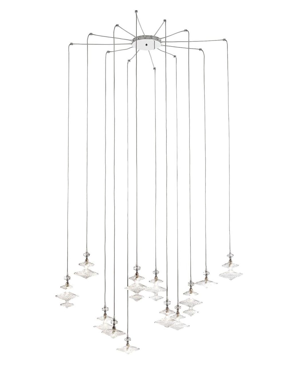Lustre contemporain réglable avec éléments en verre