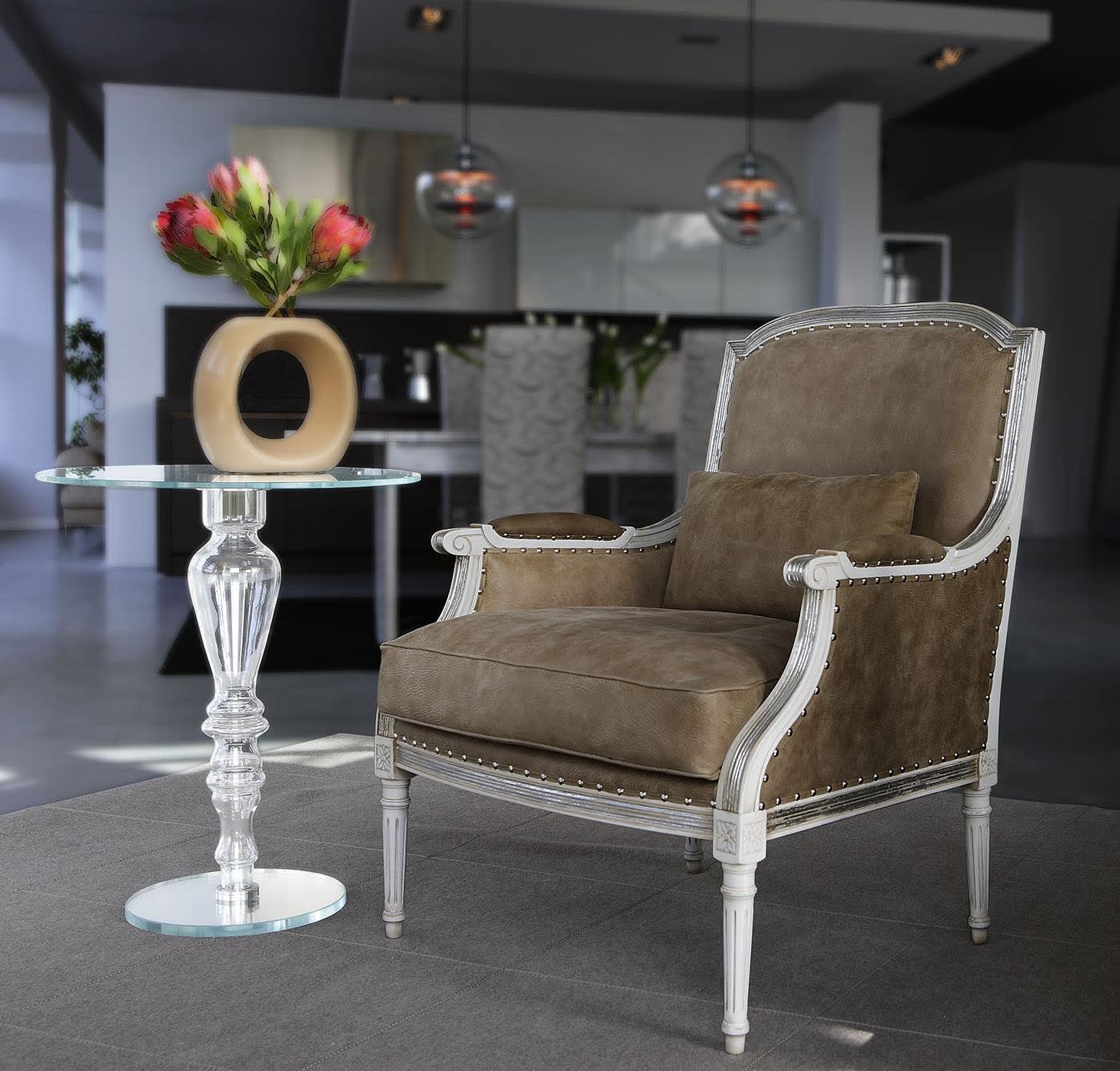 Gestoffeerde fauteuil in grijs leder