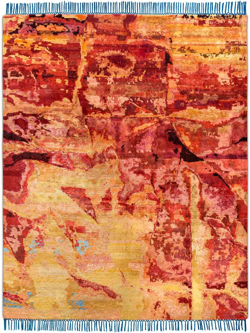 Eco oranje rood luxe handgeknoopt vloerkleed