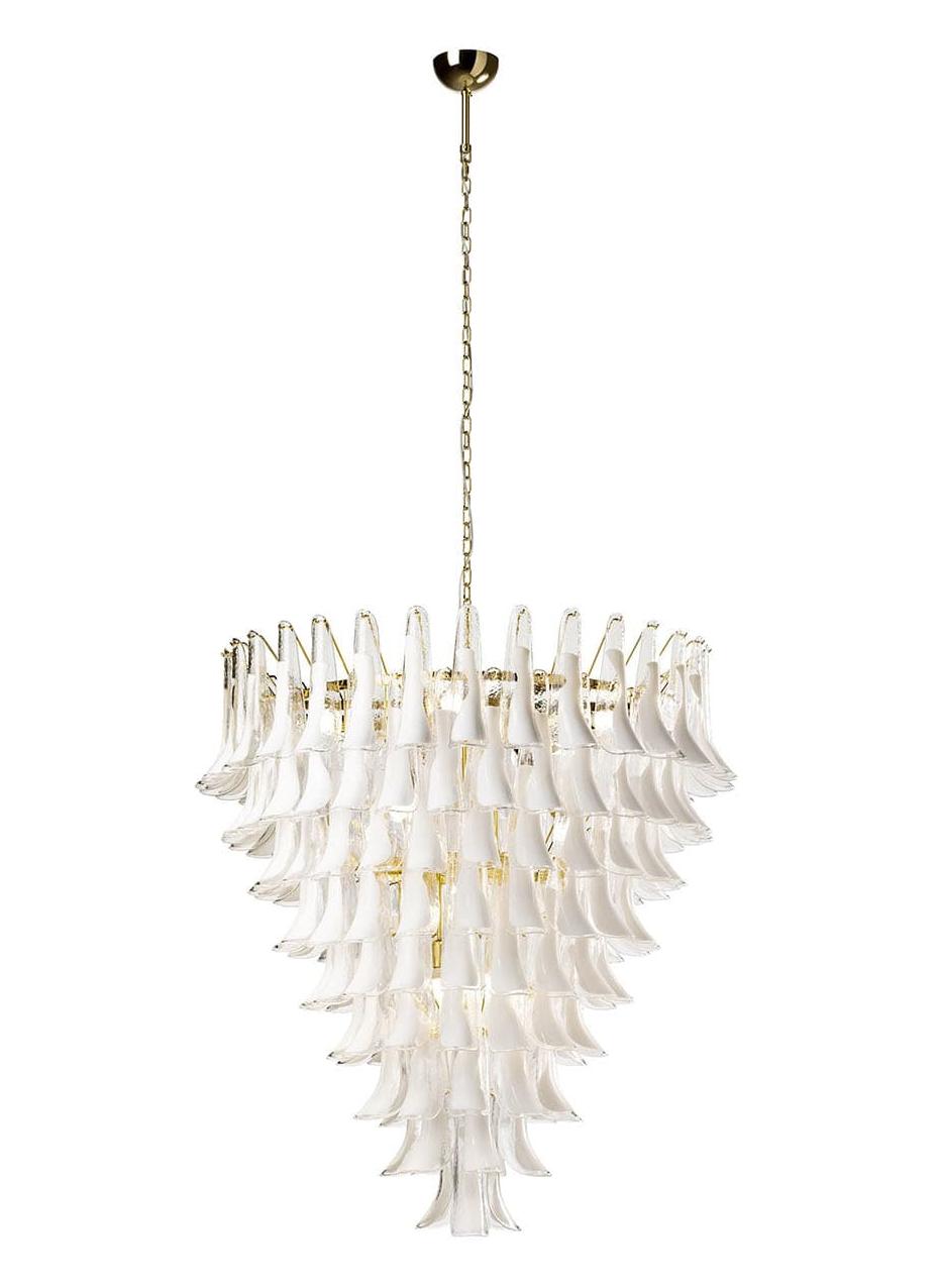 Lustre rond en feuilles de verre de Murano