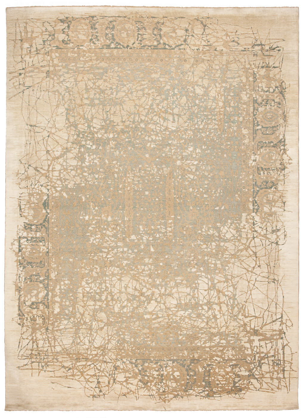 Tapis Tabriz Wooster Pleasure bleu ciel gris en soie | Taille: 250 × 300 cm