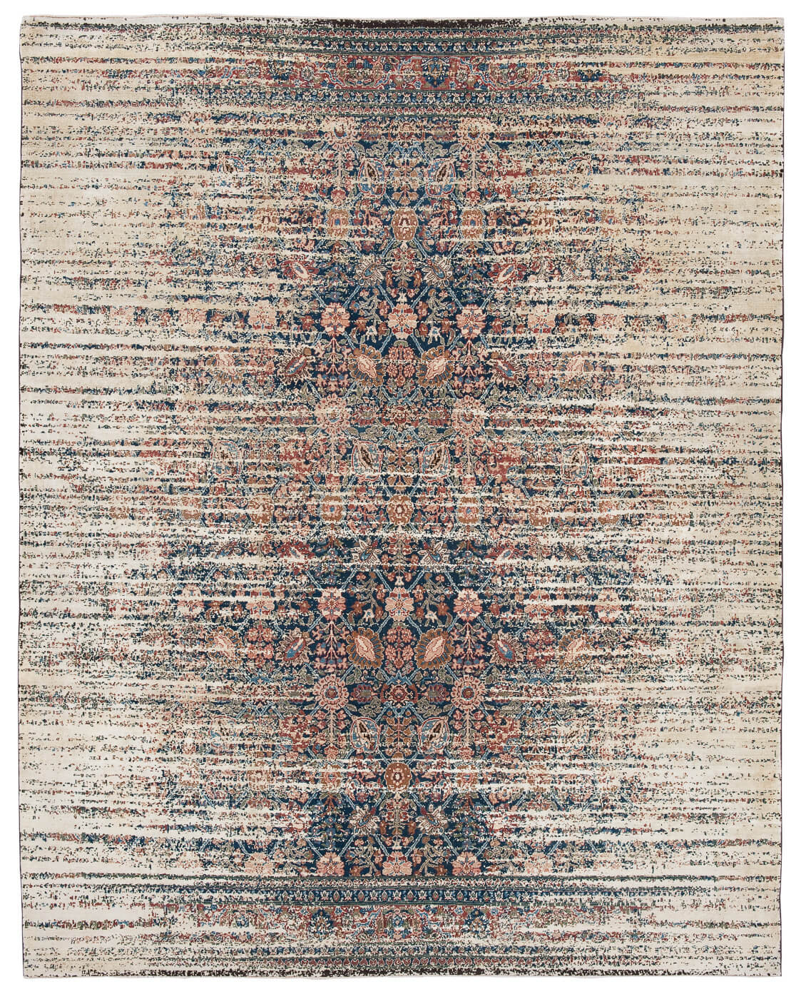 Tapis Tabriz Canal Stomped bleu marine or en soie