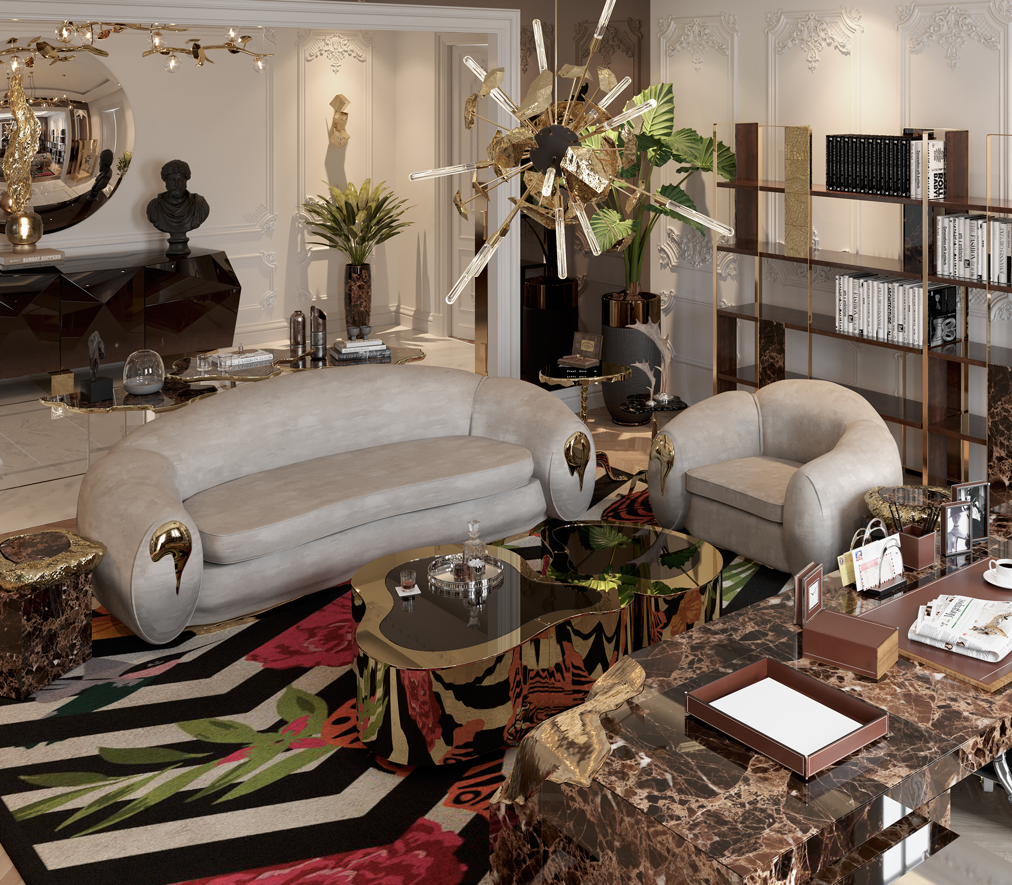 Ensemble de tables basses Crest en laiton poli