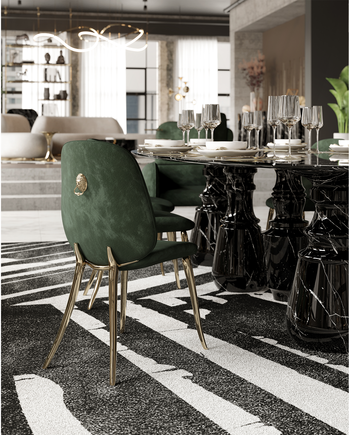 Grande table à manger ovale Obsidian XL Nero Marquina