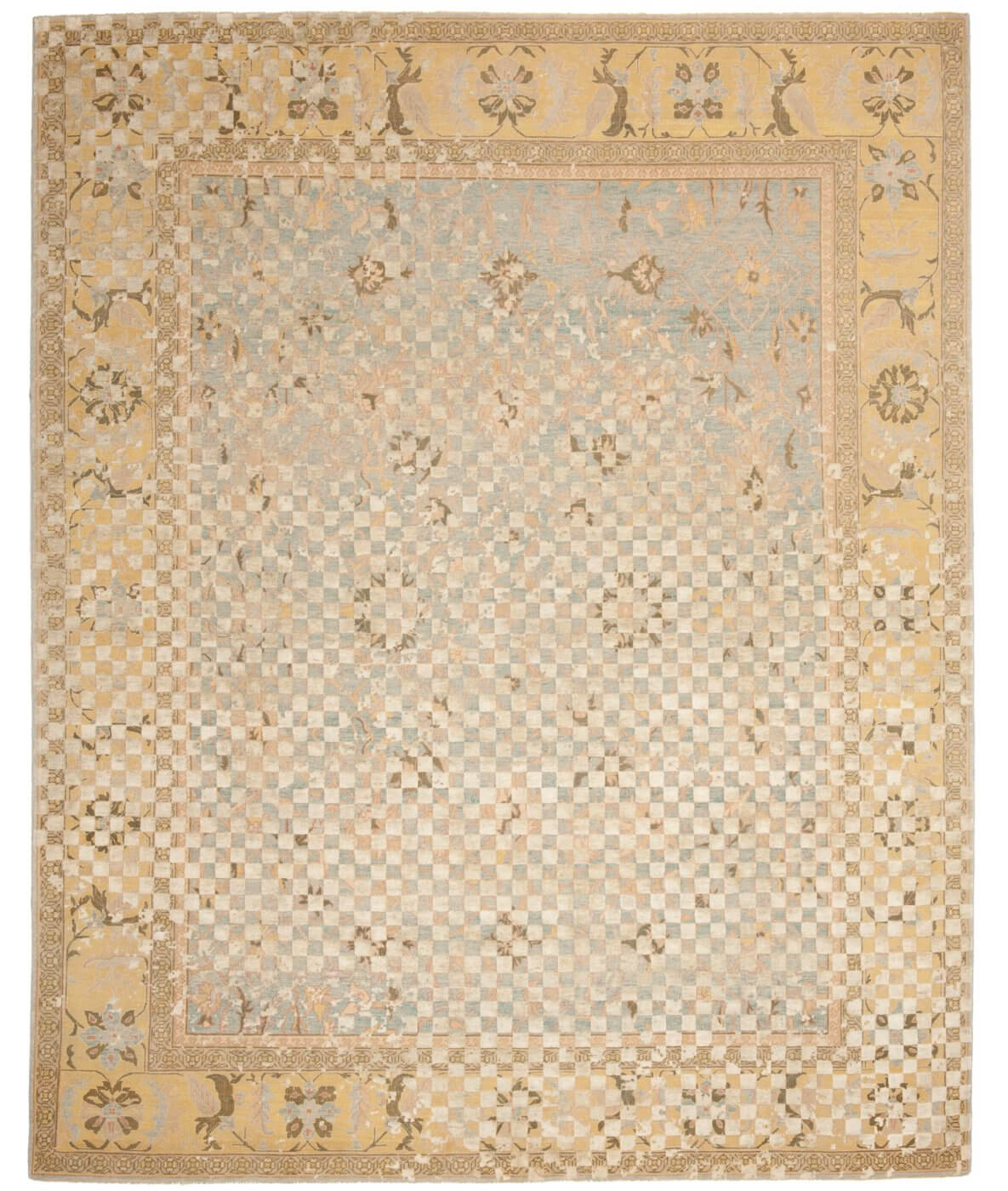 Tapis Ziegler Prince Checker Raved bleu gris en soie