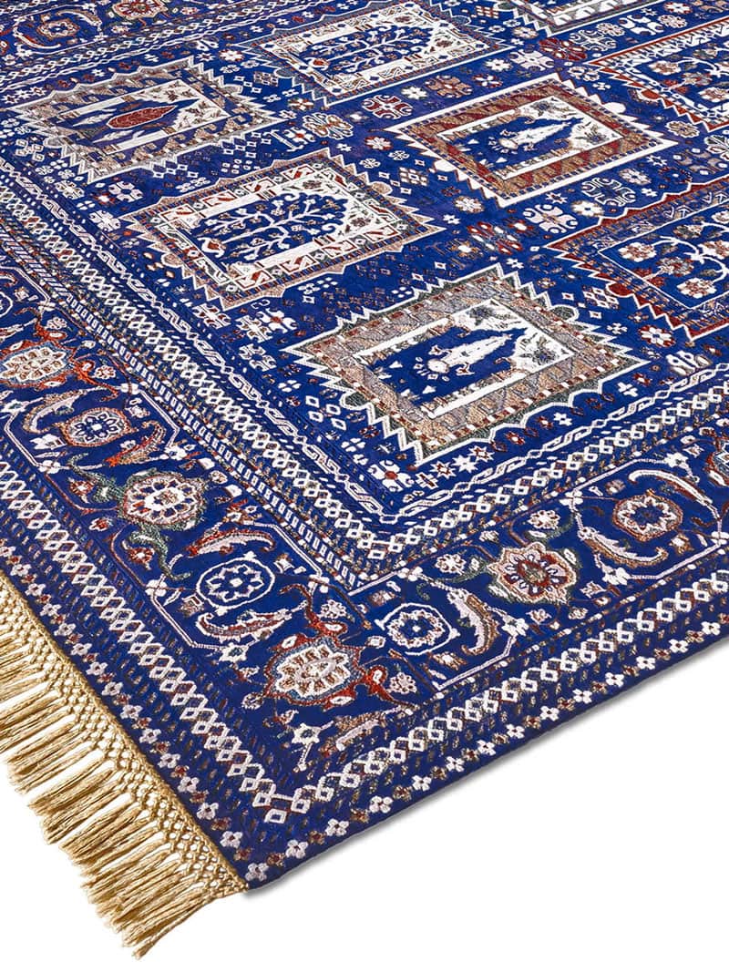 Mughal blauw handgemaakt luxe vloerkleed
