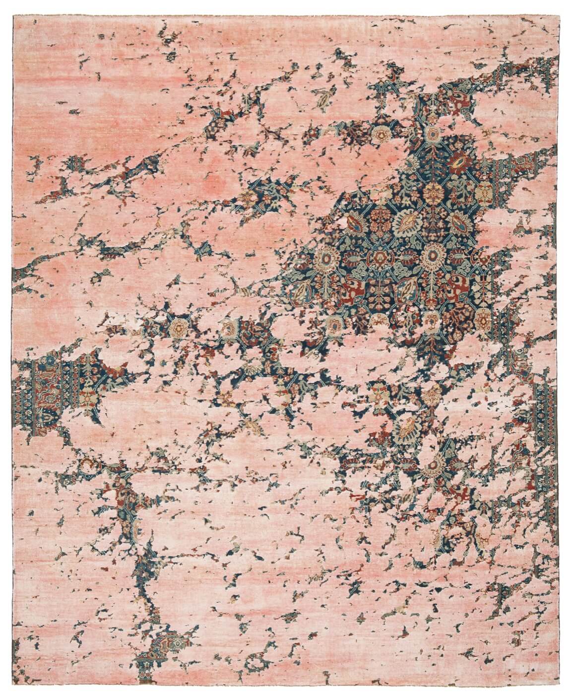 Tapis Tabriz Canal Aerial bleu marine E135 en soie