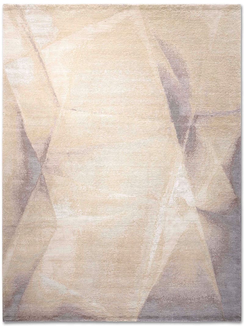 Tapis noué à la main jaune mauve