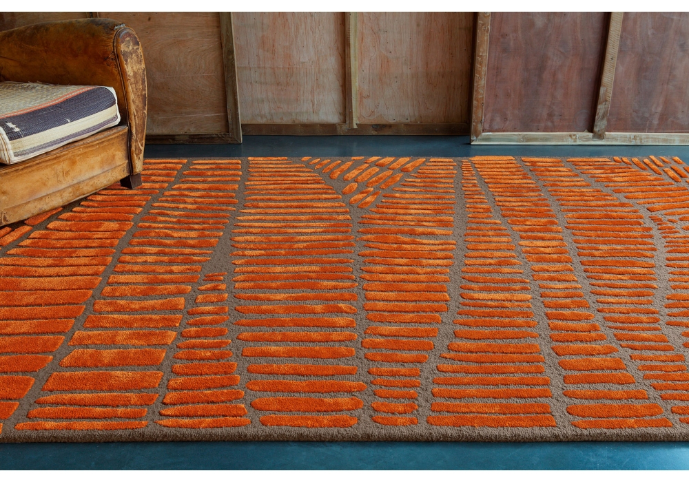 Oragne grijs wol viscose Enia vloerkleed