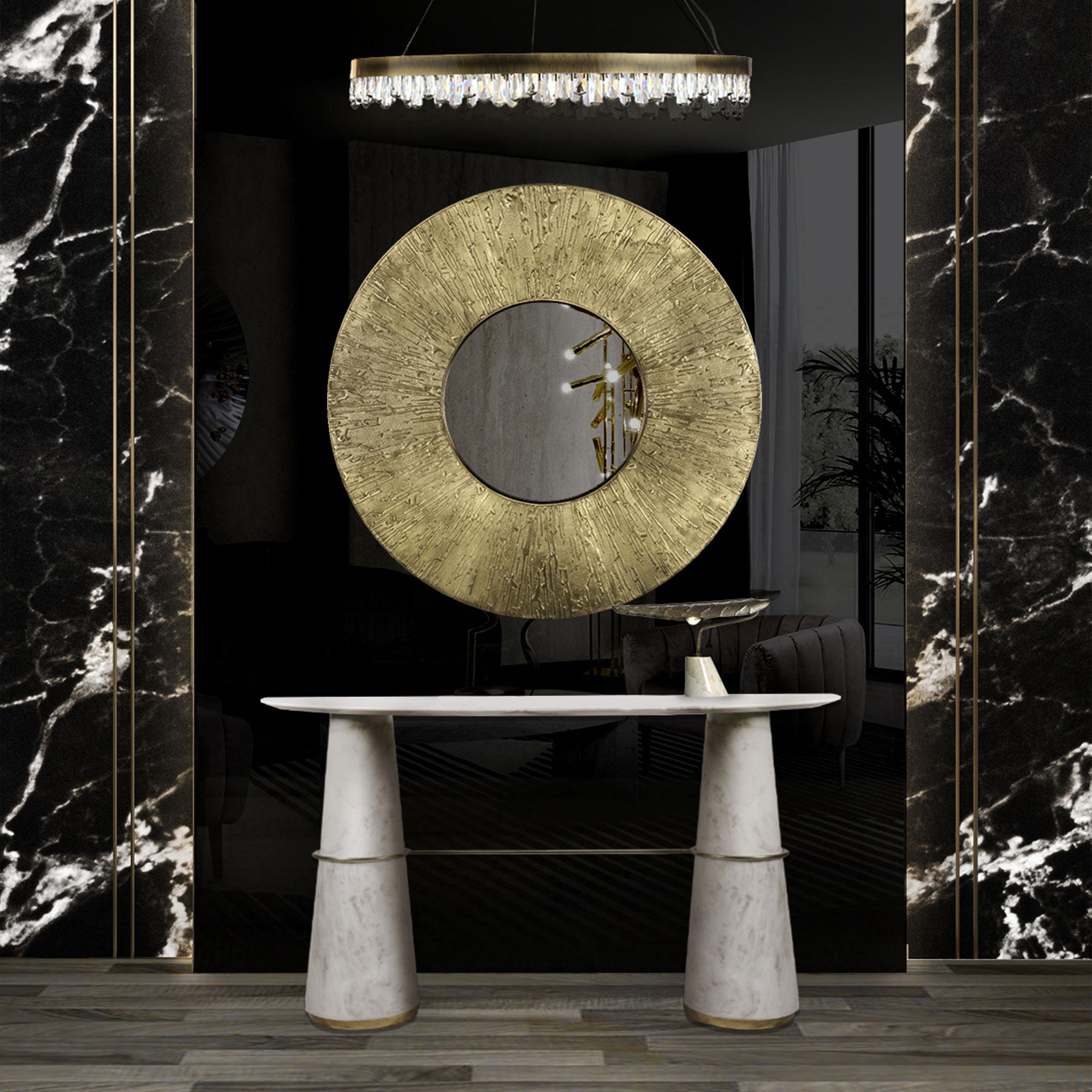 Ronde messing accent wandspiegel
