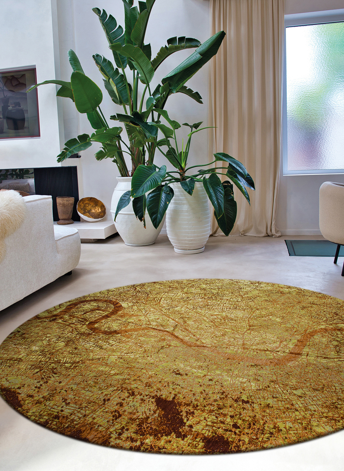 Gatsby Gold rond vloerkleed