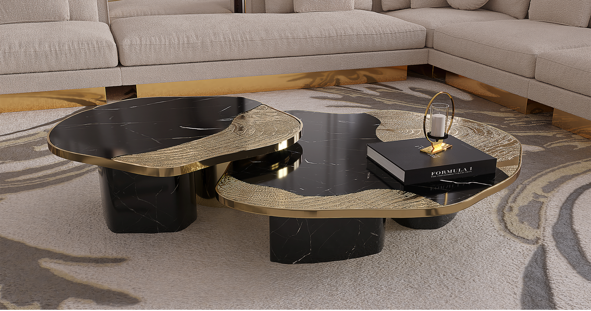 Ensemble de tables Athena marbre Nero & or