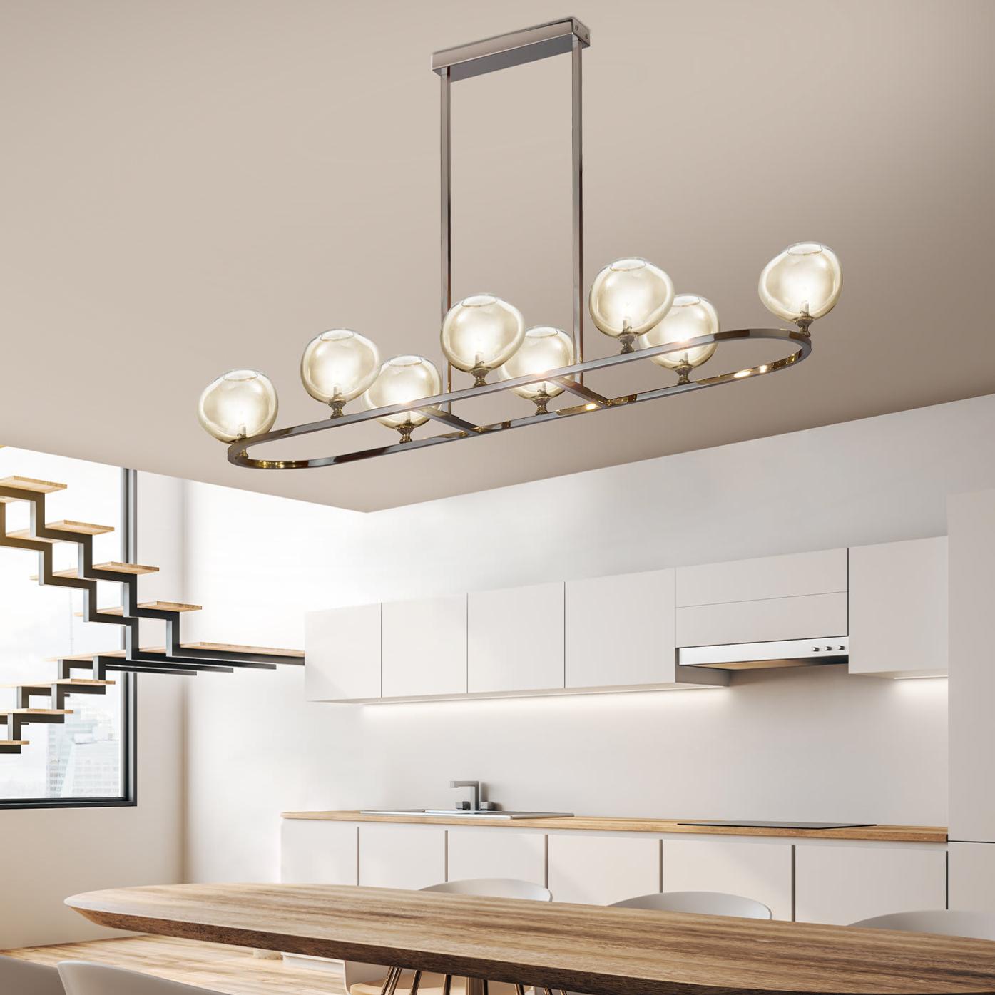 Lustre rectangulaire avec sphères en cristal taillé main