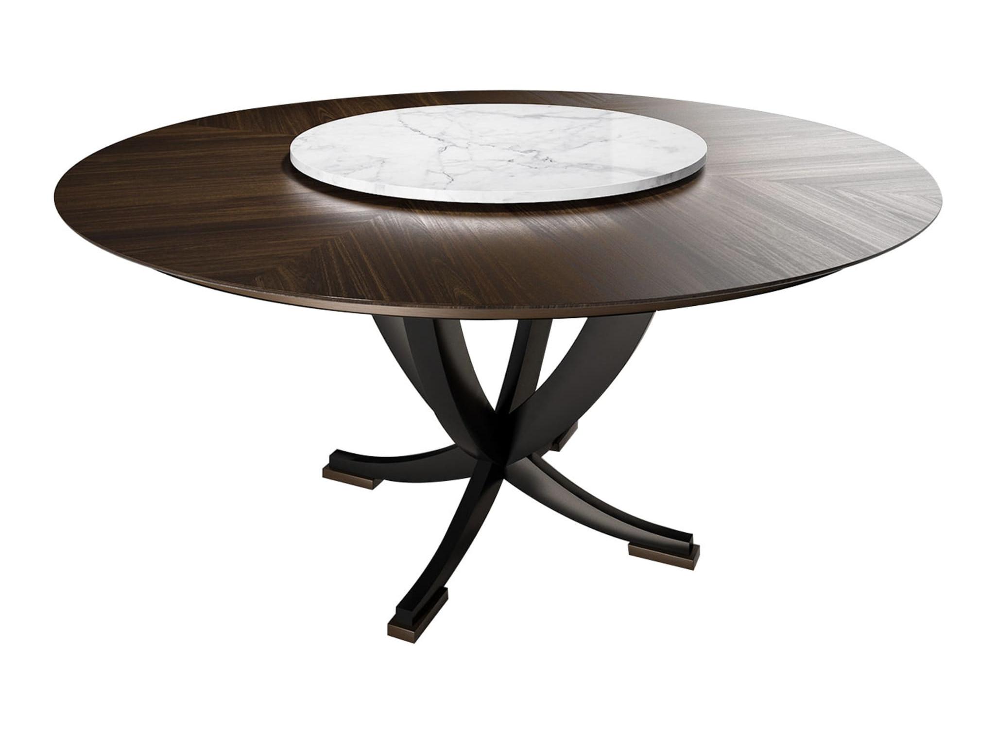 Table ronde en bois et marbre | Dimensions: Ø 160 cm | Configuration: Met draaiplateau Table ronde en bois et marbre | Dimensions: Ø 160 cm | Configuration: Met draaiplateau