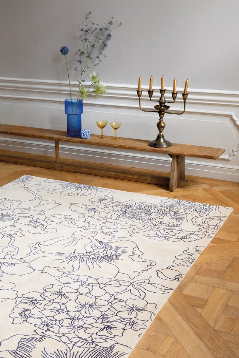 Tapis Linear Floral bleu | Taille: 250 × 350 cm