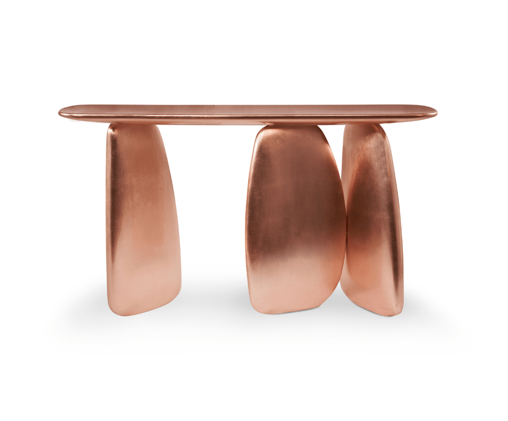 Console cuivrée sculpturale