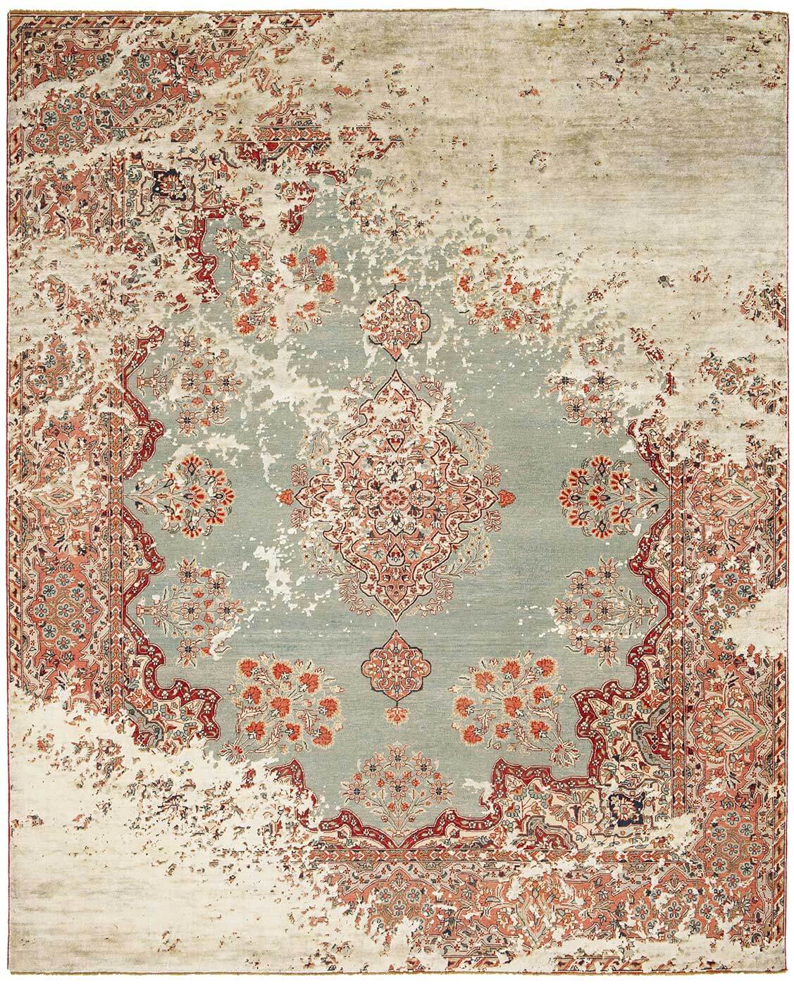 Kirman Robson Raved blauw zilvergrijs zijden tapijt | Maat: 200 × 300 cm